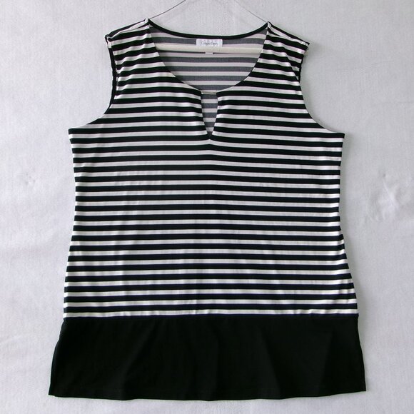 Calvin Klein Black & White Striped Relaxed Fit Stretchy Sleeveless‎ Top XL - Picture 1 of 4